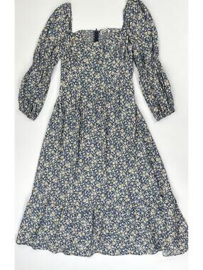 Reformation Mica Floral Print Square Neck Midi Dress Blue Tiered Cottage Size 10